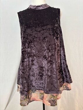 Crushed Velvet Tunic Plum Floral Hem Cottagecore Balletcore Whimsigoth Boho